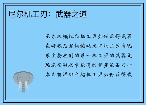 尼尔机工刃：武器之道
